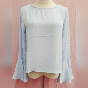 Lumière Crinkle Texture Flare Bell Sleeve Blouse-Light Blue -(Small)